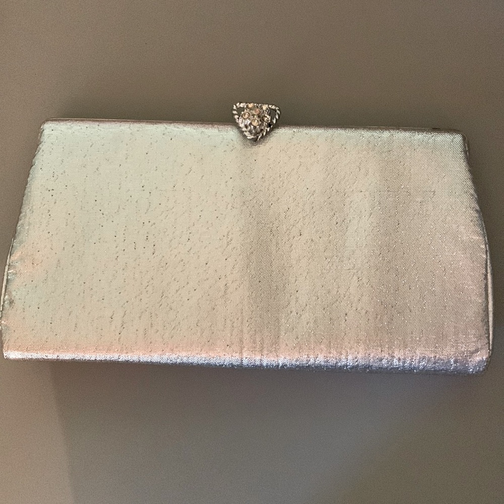 Woman’s vintage silver clutch.